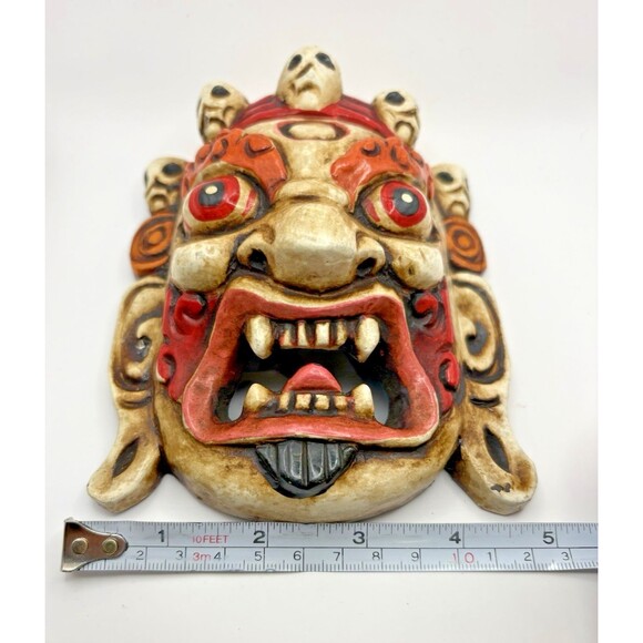 Hand Carved Mahakala Mask Wall Hanging Décor Used - Picture 12 of 13